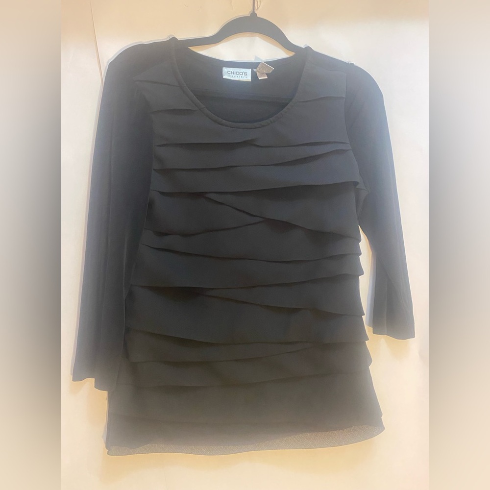 Chico’s Travelers Black Layered Front 3/4 Sleeve Shirt Top Size 0‎ or Small